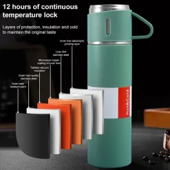 BORRACCIA TERMICA 500ML IN ACCIAIO INOX CON TAZZA MANICO PER BEVANDE CALDE FREDDE