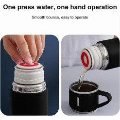 BORRACCIA TERMICA 500ML IN ACCIAIO INOX CON TAZZA MANICO PER BEVANDE CALDE FREDDE