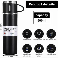 BORRACCIA TERMICA 500ML IN ACCIAIO INOX CON TAZZA MANICO PER BEVANDE CALDE FREDDE