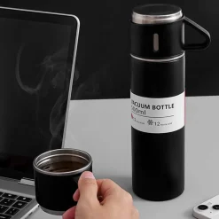 BORRACCIA TERMICA 500ML IN ACCIAIO INOX CON TAZZA MANICO PER BEVANDE CALDE FREDDE