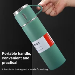 BORRACCIA TERMICA 500ML IN ACCIAIO INOX CON TAZZA MANICO PER BEVANDE CALDE FREDDE