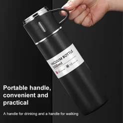 BORRACCIA TERMICA 500ML IN ACCIAIO INOX CON TAZZA MANICO PER BEVANDE CALDE FREDDE