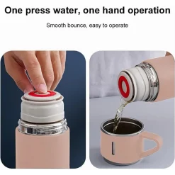 BORRACCIA TERMICA 500ML IN ACCIAIO INOX CON TAZZA MANICO PER BEVANDE CALDE FREDDE