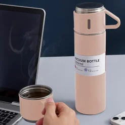 BORRACCIA TERMICA 500ML IN ACCIAIO INOX CON TAZZA MANICO PER BEVANDE CALDE FREDDE