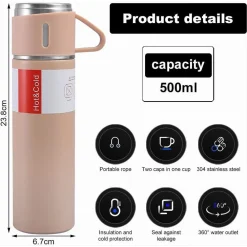 BORRACCIA TERMICA 500ML IN ACCIAIO INOX CON TAZZA MANICO PER BEVANDE CALDE FREDDE