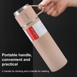 BORRACCIA TERMICA 500ML IN ACCIAIO INOX CON TAZZA MANICO PER BEVANDE CALDE FREDDE