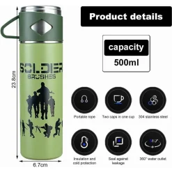 BORRACCIA TERMICA 500ML IN ACCIAIO INOX CON TAZZA MANICO PER BEVANDE CALDE FREDDE