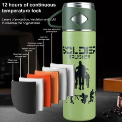 BORRACCIA TERMICA 500ML IN ACCIAIO INOX CON TAZZA MANICO PER BEVANDE CALDE FREDDE