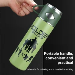 BORRACCIA TERMICA 500ML IN ACCIAIO INOX CON TAZZA MANICO PER BEVANDE CALDE FREDDE