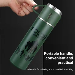 BORRACCIA TERMICA 500ML IN ACCIAIO INOX CON TAZZA MANICO PER BEVANDE CALDE FREDDE