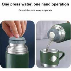 BORRACCIA TERMICA 500ML IN ACCIAIO INOX CON TAZZA MANICO PER BEVANDE CALDE FREDDE