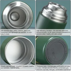 BORRACCIA TERMICA 500ML IN ACCIAIO INOX CON TAZZA MANICO PER BEVANDE CALDE FREDDE