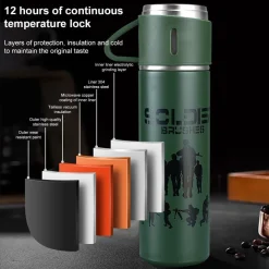 BORRACCIA TERMICA 500ML IN ACCIAIO INOX CON TAZZA MANICO PER BEVANDE CALDE FREDDE