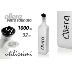 BOTTIGLIA SCRITTA OLIERA VETRO SATINATO BIANCO TAPPO DOSATORE 1000ML 32CM 833328