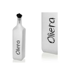 BOTTIGLIA SCRITTA OLIERA VETRO SATINATO BIANCO TAPPO DOSATORE 1000ML 32CM 833328