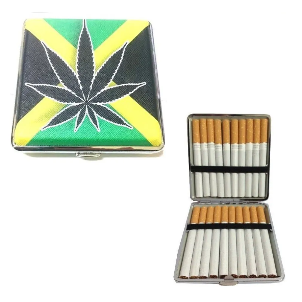 BOX PORTASIGARETTE PORTA SIGARETTE TABACCO MONETE BANCONOTE METALLO JAMAICA