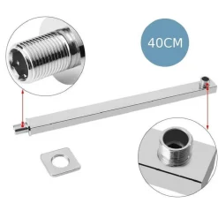 BRACCIO PER SOFFIONE DOCCIA QUADRATO IN OTTONE CROMATO COMPLETO DI ROSONE 40CM