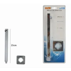 BRACCIO PER SOFFIONE DOCCIA QUADRATO IN OTTONE CROMATO CON ROSONE 25 CM 59494