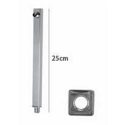 BRACCIO PER SOFFIONE DOCCIA QUADRATO IN OTTONE CROMATO CON ROSONE 25 CM 59494
