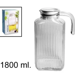 BROCCA CON TAPPO IN VETRO TRASPARENTE CARAFFA CON MANICO PER ACQUA VINO BEVANDE