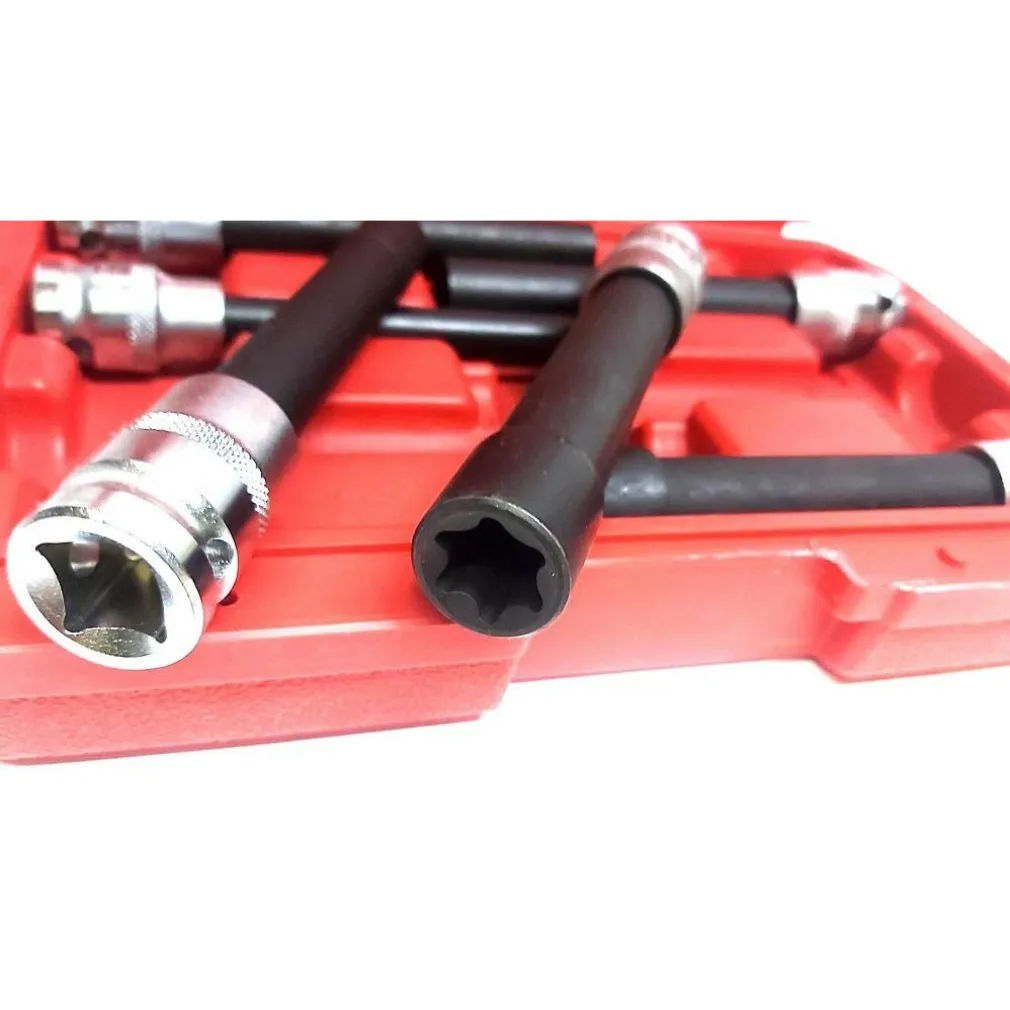 BUSSOLA CHIAVI TORX FEMMINA SET LUNGHI E10-E20 TESTA CILINDRO ATTACCO 1/2 QUADRO