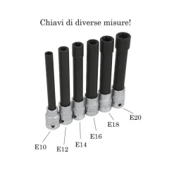 BUSSOLA CHIAVI TORX FEMMINA SET LUNGHI E10-E20 TESTA CILINDRO ATTACCO 1/2 QUADRO