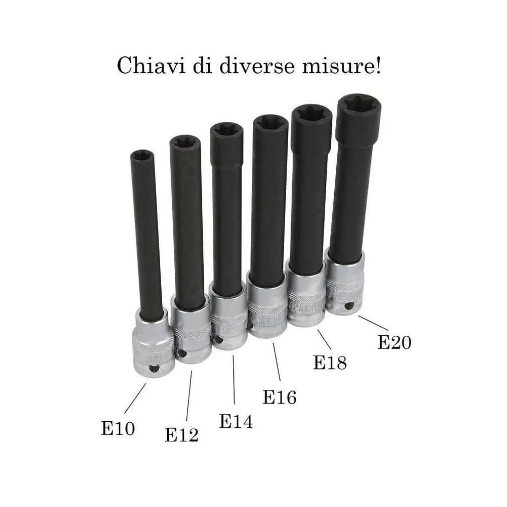 BUSSOLA CHIAVI TORX FEMMINA SET LUNGHI E10-E20 TESTA CILINDRO ATTACCO 1/2 QUADRO