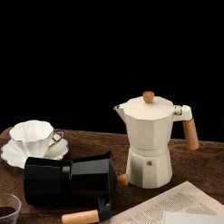 CAFFETTIERA IN ALLUMINIO MOKA 6 TAZZE CON MANICO POMELLO IN LEGNO UTENSILE CAFFÈ ESPRESSO