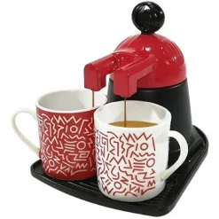 CAFFETTIERA MINI EXPRESS CON 2 TAZZE IN CERAMICA CAFFE' COLORI ASSORTITI