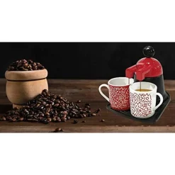 CAFFETTIERA MINI EXPRESS CON 2 TAZZE IN CERAMICA CAFFE' COLORI ASSORTITI