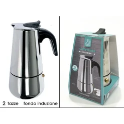 CAFFETTIERA MOKA IN ACCIAIO INOX LUCIDO CON MANICO IN BACHELITE DA 2 TAZZE FONDO INDUZIONE