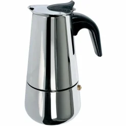 CAFFETTIERA MOKA IN ACCIAIO INOX LUCIDO CON MANICO IN BACHELITE DA 4 TAZZE FONDO INDUZIONE