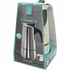CAFFETTIERA MOKA IN ACCIAIO INOX LUCIDO CON MANICO IN BACHELITE DA 4 TAZZE FONDO INDUZIONE