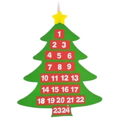 CALENDARIO AVVENTO ALBERO DI NATALE FELTRO CON TASCHE DECORAZIONI NATALIZIE 54CM
