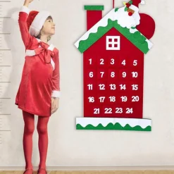CALENDARIO AVVENTO CASETTA DI BABBO NATALE 60CM IN FELTRO DECORAZIONI NATALIZIE