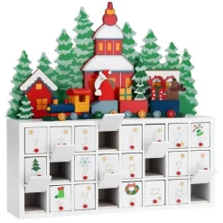 CALENDARIO DELL'AVVENTO TRENINO NATALIZIO DI BABBO NATALE IN LEGNO 24 CASSETTI