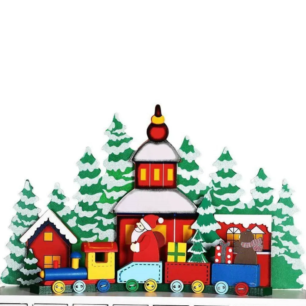 CALENDARIO DELL'AVVENTO TRENINO NATALIZIO DI BABBO NATALE IN LEGNO 24 CASSETTI