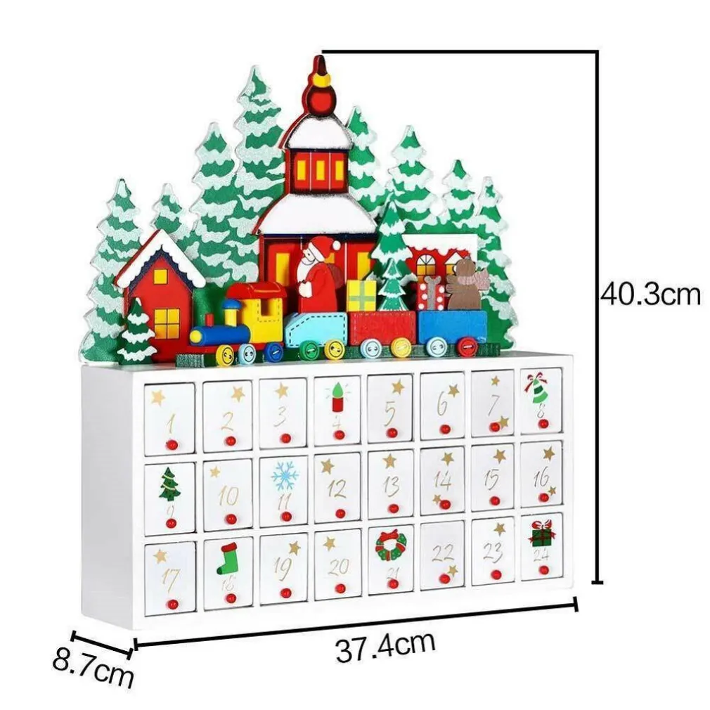 CALENDARIO DELL'AVVENTO TRENINO NATALIZIO DI BABBO NATALE IN LEGNO 24 CASSETTI