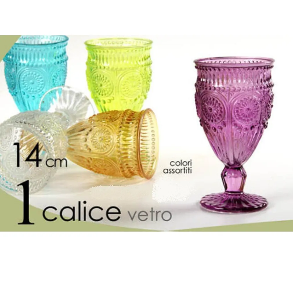CALICE VINO BICCHIERE COCKTAIL ACQUA DRINK COLORI ASSORTITI 14CM IN VETRO 628023