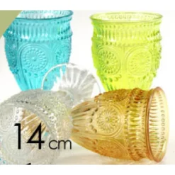 CALICE VINO BICCHIERE COCKTAIL ACQUA DRINK COLORI ASSORTITI 14CM IN VETRO 628023