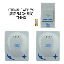 CAMPANELLO SENZA FILI DA ESTERNO WIRELESS 1 TRASMETTITORE 2 RICEVITORI SPINA 91