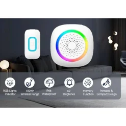 CAMPANELLO SENZA FILI WIRELESS PER CASA UFFICIO LUCE RGB 60 MELODIE RL-3995