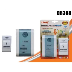 CAMPANELLO WIRELESS A BATTERIA SENZA FILI 32 MELODIE DISTANZA 100MT CASA PORTA D8308