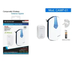 CAMPANELLO WIRELESS CON SPINA WIFI RAGGIO 80M A LED SENZA FILI MAXTECH CAMP-01