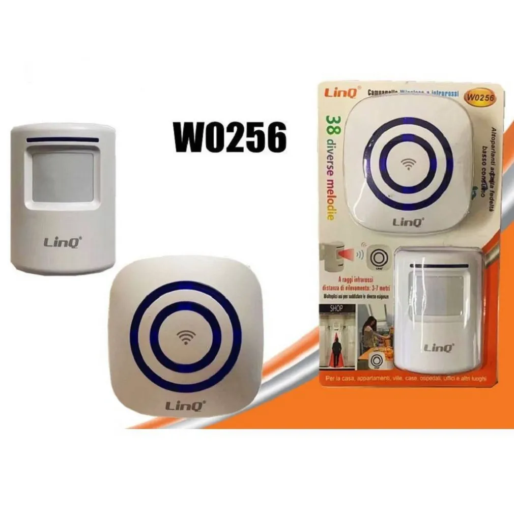CAMPANELLO WIRELESS SENZA FILI 38 MELODIE SENSORE INFRAROSSI PER CASE UFFICI W0256