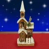 CAMPANILE LEGNO INNEVATO CON LUCI GIALLE ALTEZZA 41 CM DECORAZIONI NATALIZIE