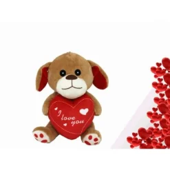 CANE IN PELUCHE CAGNOLINO CON CUORE I LOVE YOU 17 CM REGALO SAN VALENTINO 68089