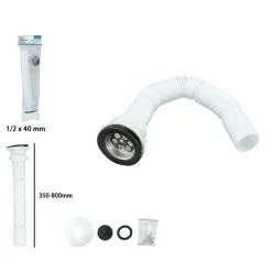 CANOTTO TUBO DI SCARICO ESTENSIBILE LAVABO LAVELLO CON PILETTA 1/2 40 MM 10069