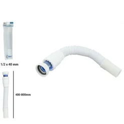 CANOTTO TUBO SCARICO FLESSIBILE ESTENSIBILE LAVABO LAVELLO 1 1/2 40MM BIANCO 10710