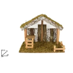 CAPANNA CON TRONCHI MUSCHIO 30 X 15 X 23.5 CM PRESEPE NATALE DECORAZIONE ADDOBBO